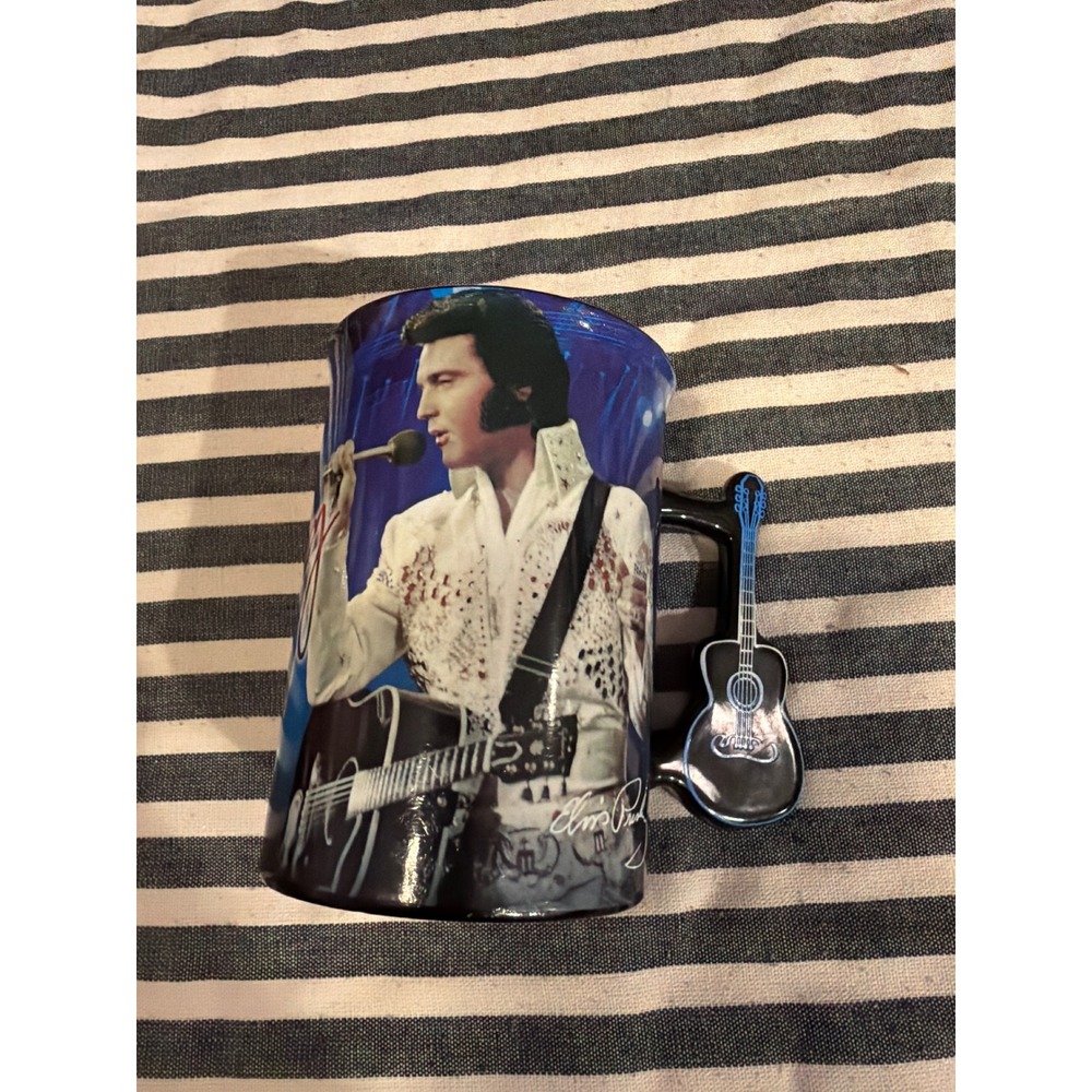 Elvis Presley The King of Rock N Roll Guitar Handle Coffee Mug Blue 2019 EPE